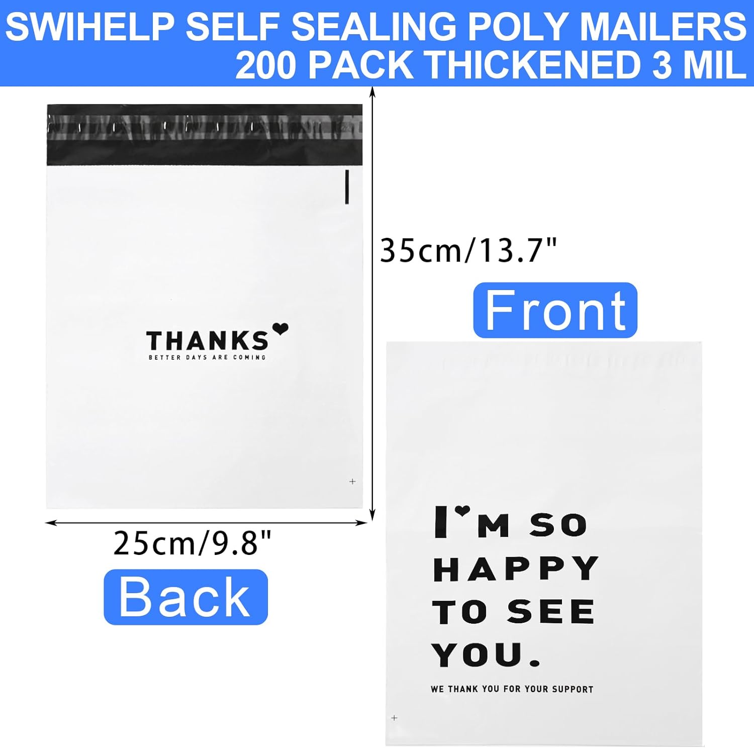 200 PCS Poly Mailers Shipping Bags 25x35CM – Self-Sealing Waterproof Courier Envelopes for E-commerce Packaging & Business Use