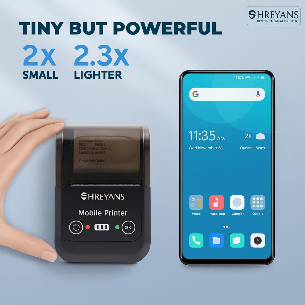Shreyans SRS58B Thermal Receipt Printer | Portable Bluetooth Mini Printer for POS, Billing & Mobile Use