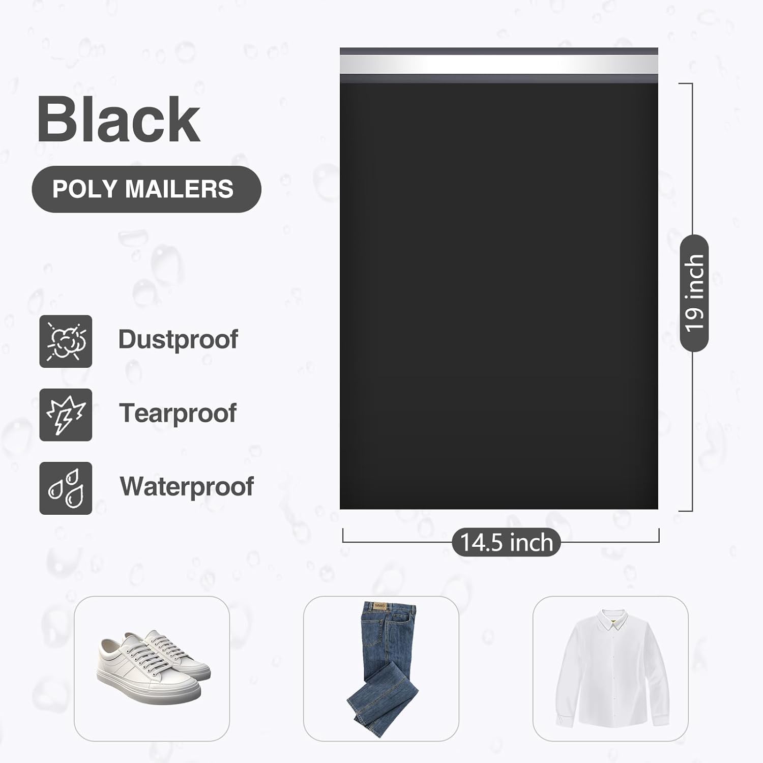 UCGOU Black Poly Mailers 14.5x19 Inch – 50 Pack Large Shipping Bags for Clothing | Self-Sealing Waterproof & Tear-Proof Mailing Envelopes for E-commerce & Small Business Packaging