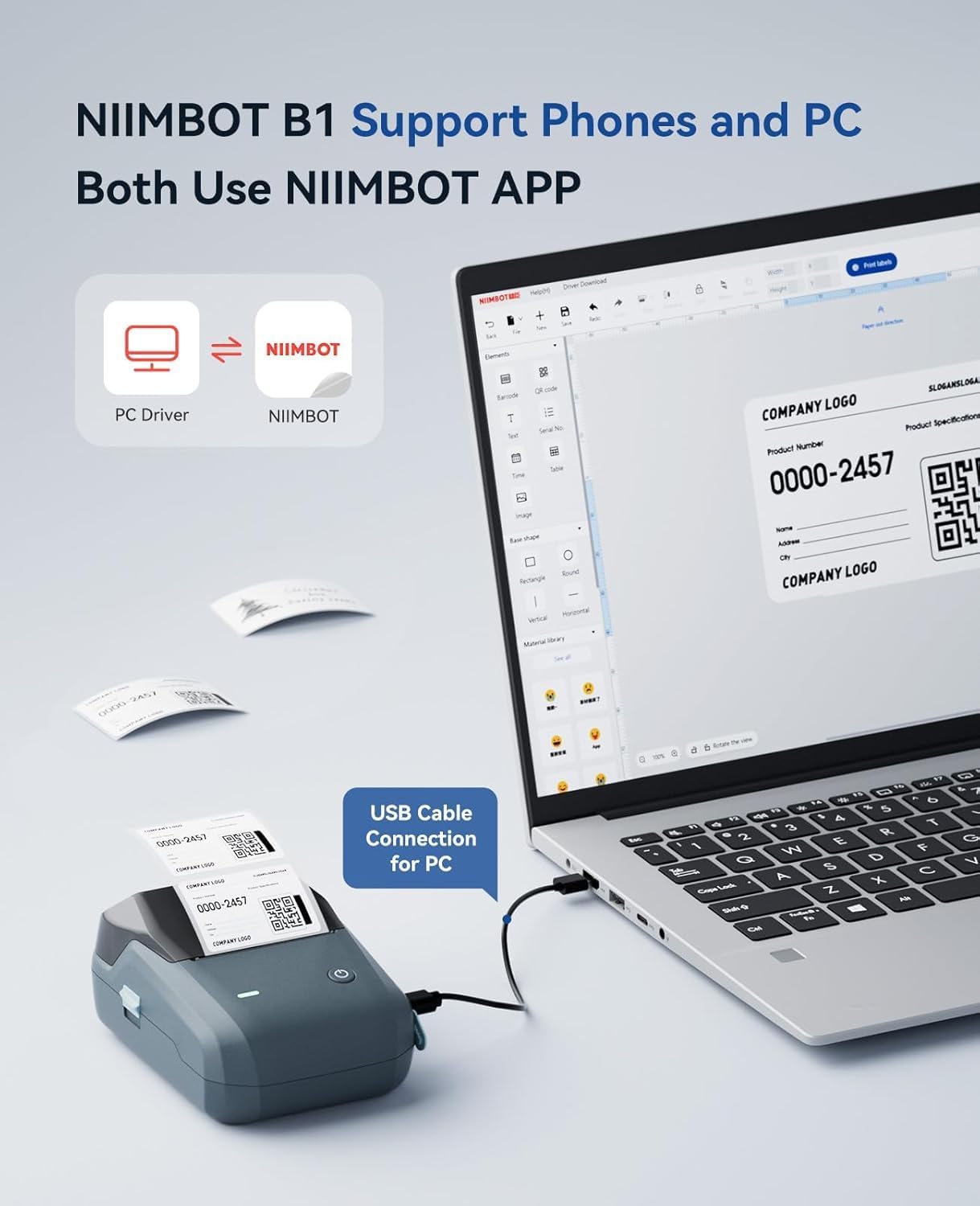 NIIMBOT B1 Bluetooth Label Maker with 3 Label Rolls (50x30mm, 50x50mm, 50x80mm) – Portable Thermal Printer for Small Business, Office, Home & School – Wireless Sticker & Barcode Printer (Blue)