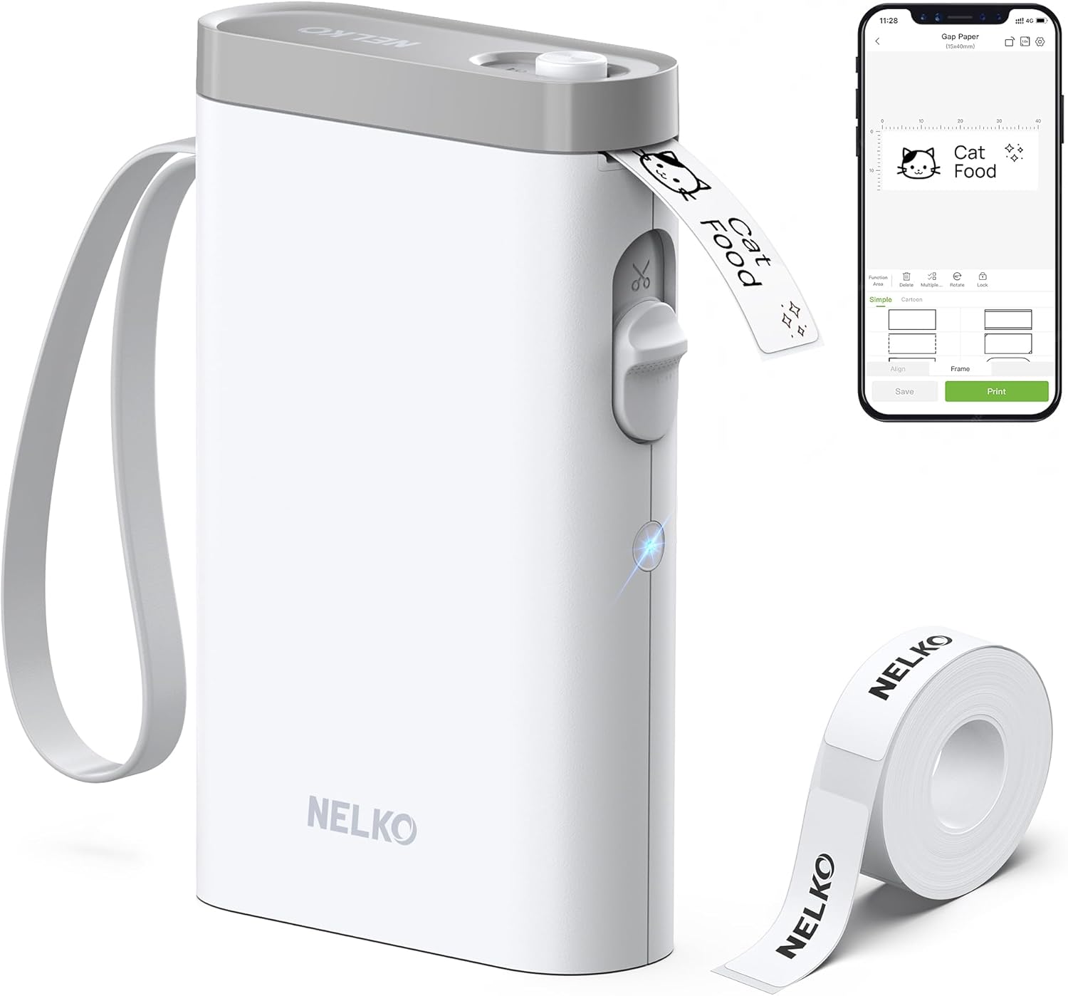 Nelko P21 Bluetooth Label Printer – Portable Wireless Mini Label Maker with Self-Adhesive Labels, Compatible with iOS & Android, Compact Sticker Printer for Home & Office (White)