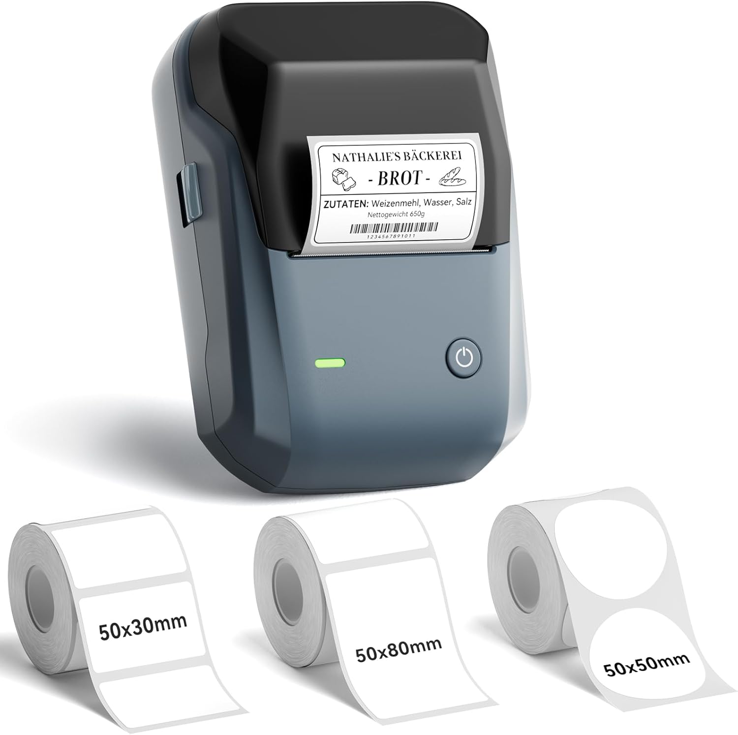 NIIMBOT B1 Bluetooth Label Maker with 3 Label Rolls (50x30mm, 50x50mm, 50x80mm) – Portable Thermal Printer for Small Business, Office, Home & School – Wireless Sticker & Barcode Printer (Blue)
