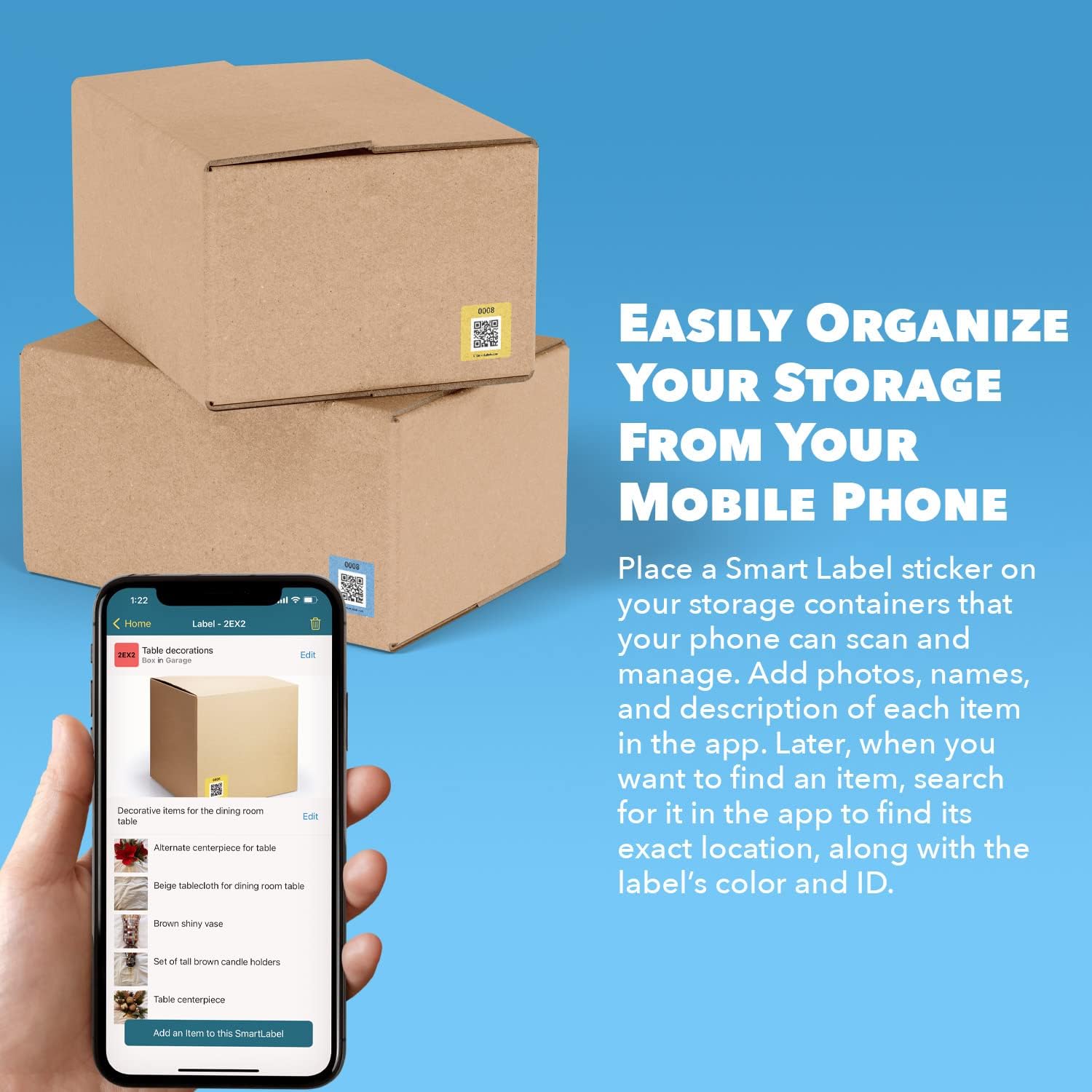 Smart QR Code Labels for Storage & Moving – 48 Color-Coded Scannable Stickers for Bins & Boxes | Inventory Tracking via iOS & Android App | Easy Organization System