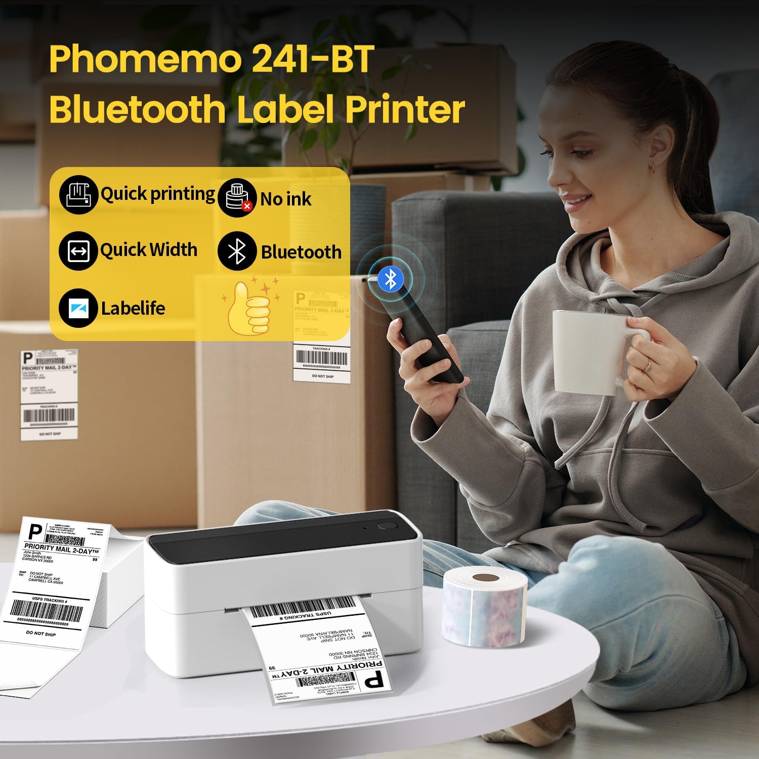 Phomemo Bluetooth Thermal Label Printer 4x6 Shipping Label Printer – Wireless Label Maker for Home, Office & Small Business, Compatible with Amazon, Shopify, eBay, Royal Mail & Hermes