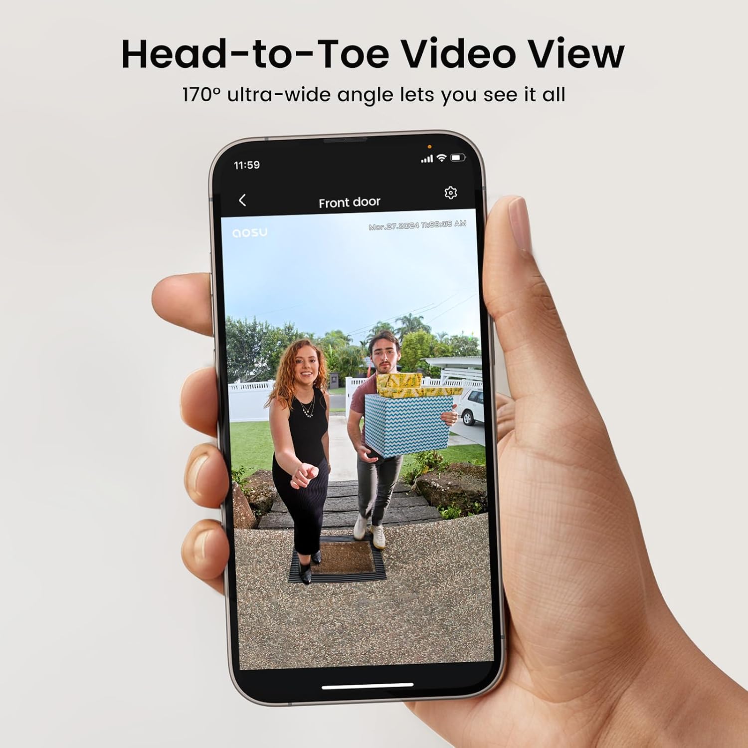 Aosu Wireless Video Doorbell Camera – Head-to-Toe View, Smart Human & Package Detection, 2.4GHz WiFi Doorbell with Chime, Local Storage Support, Works with Alexa & Google Assistant