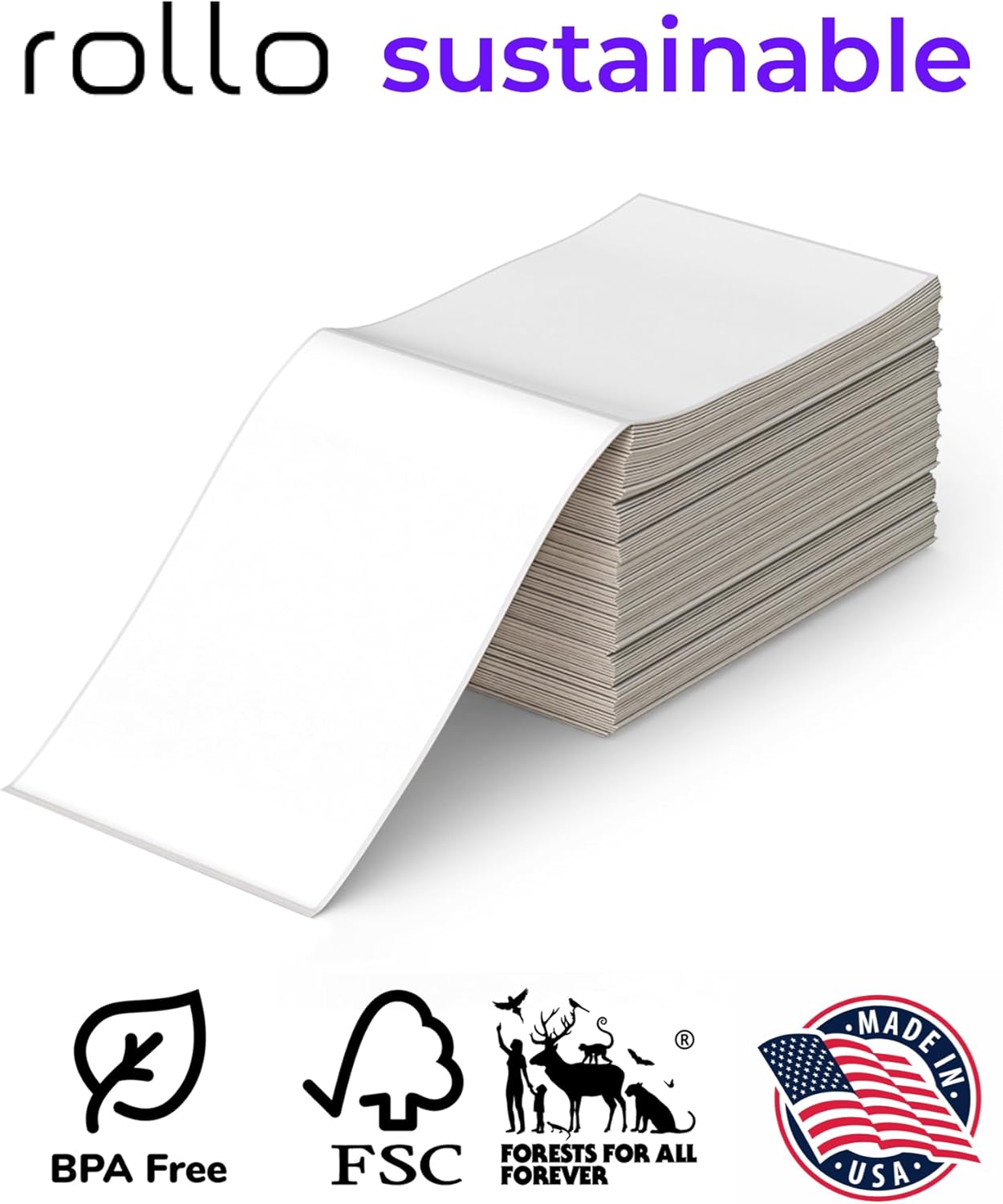 Rollo 4x6 Direct Thermal Shipping Labels Fan-Fold – 500 Pack Commercial Grade Adhesive Labels for Shipping, Barcode & Mailing – Compatible with Rollo, Zebra & Other Thermal Printers