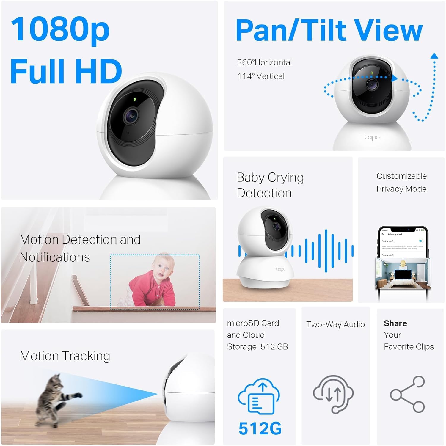 TP-Link Tapo TC71 2K Pan/Tilt Home Security Wi-Fi Camera | 360° Full View, Motion & Baby Cry Detection, Smart Tracking, Night Vision, 2-Way Audio | Works with Alexa & Google Home