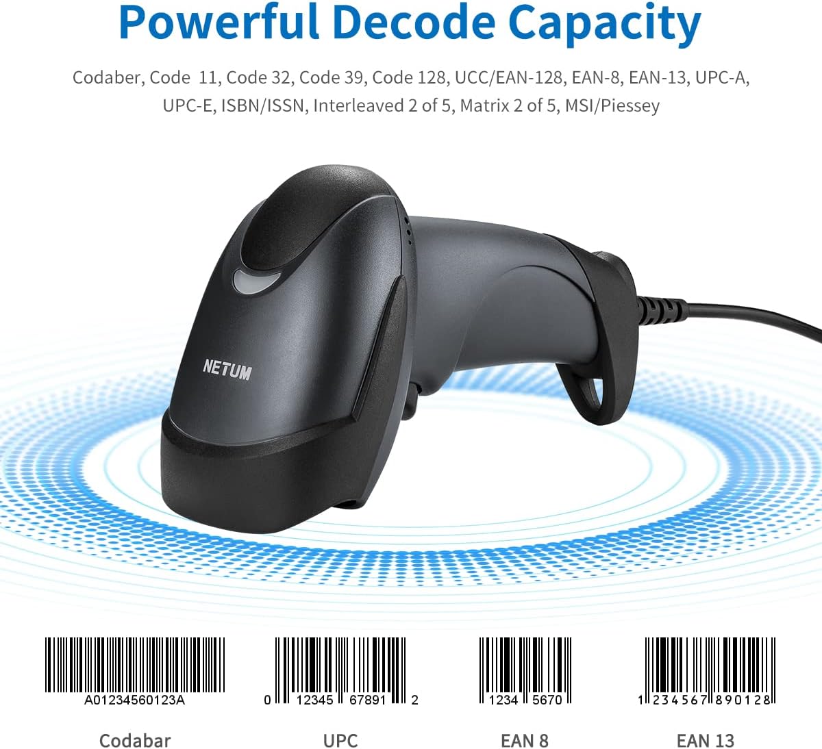 NETUM NT-M1 Handheld 1D Laser Barcode Scanner USB Wired – 32-Bit Fast Scan Barcode Reader for POS System, Supermarket, Retail & Warehouse