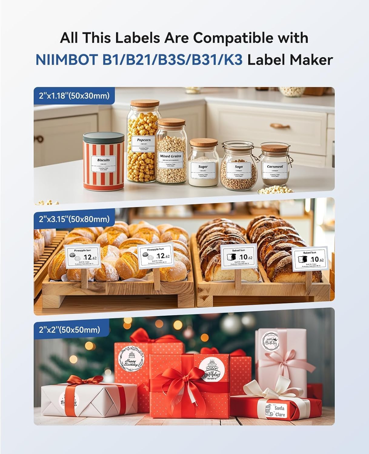 NIIMBOT B1 Bluetooth Label Maker with 3 Label Rolls (50x30mm, 50x50mm, 50x80mm) – Portable Thermal Printer for Small Business, Office, Home & School – Wireless Sticker & Barcode Printer (Blue)