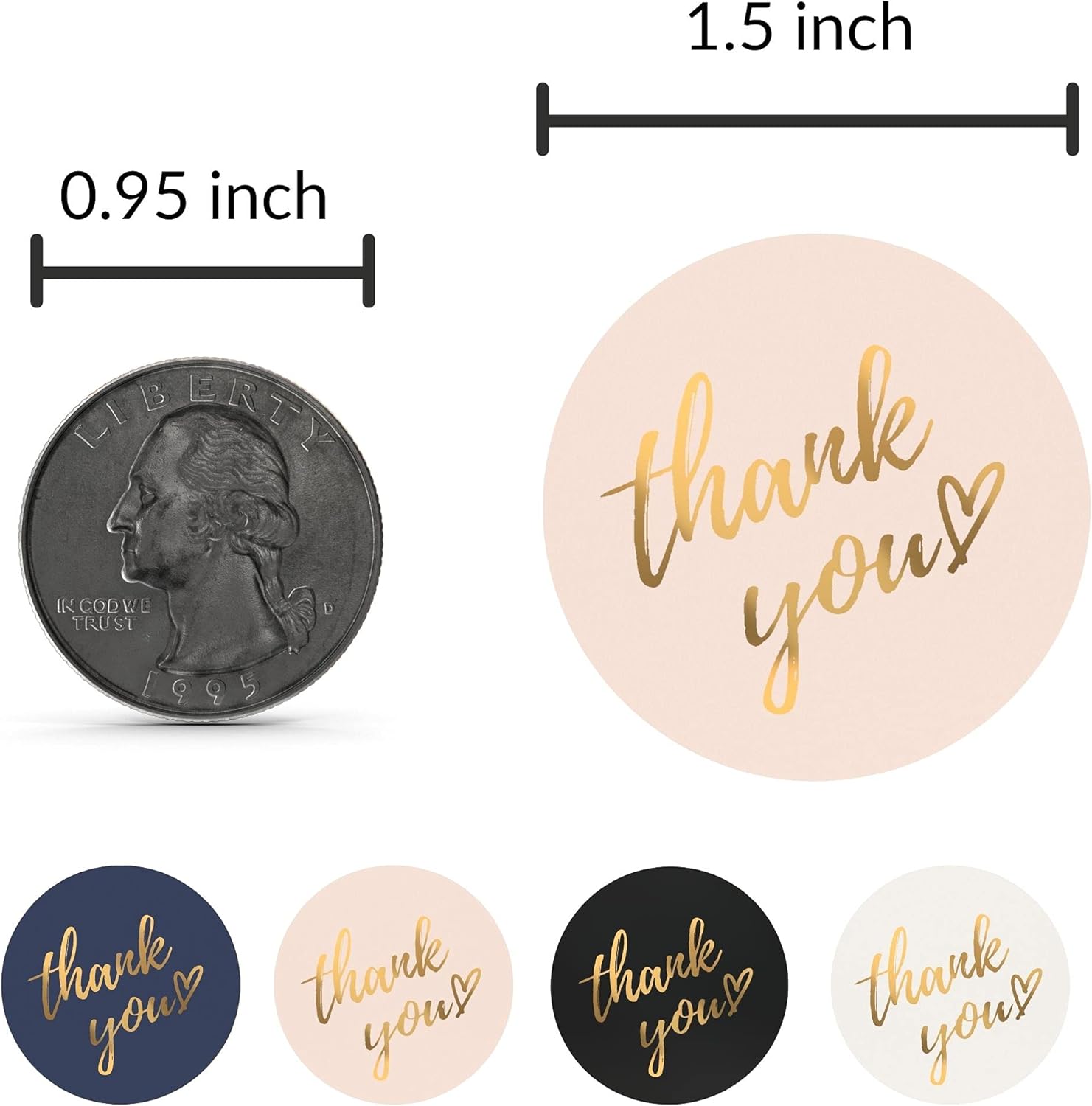 BPA Mobiusea Thank You Stickers Roll 500 Labels – 1.5" Waterproof Gold Foil Stickers for Small Business Packaging, Mailers & Gift Wrapping, 4 Classic Colors.