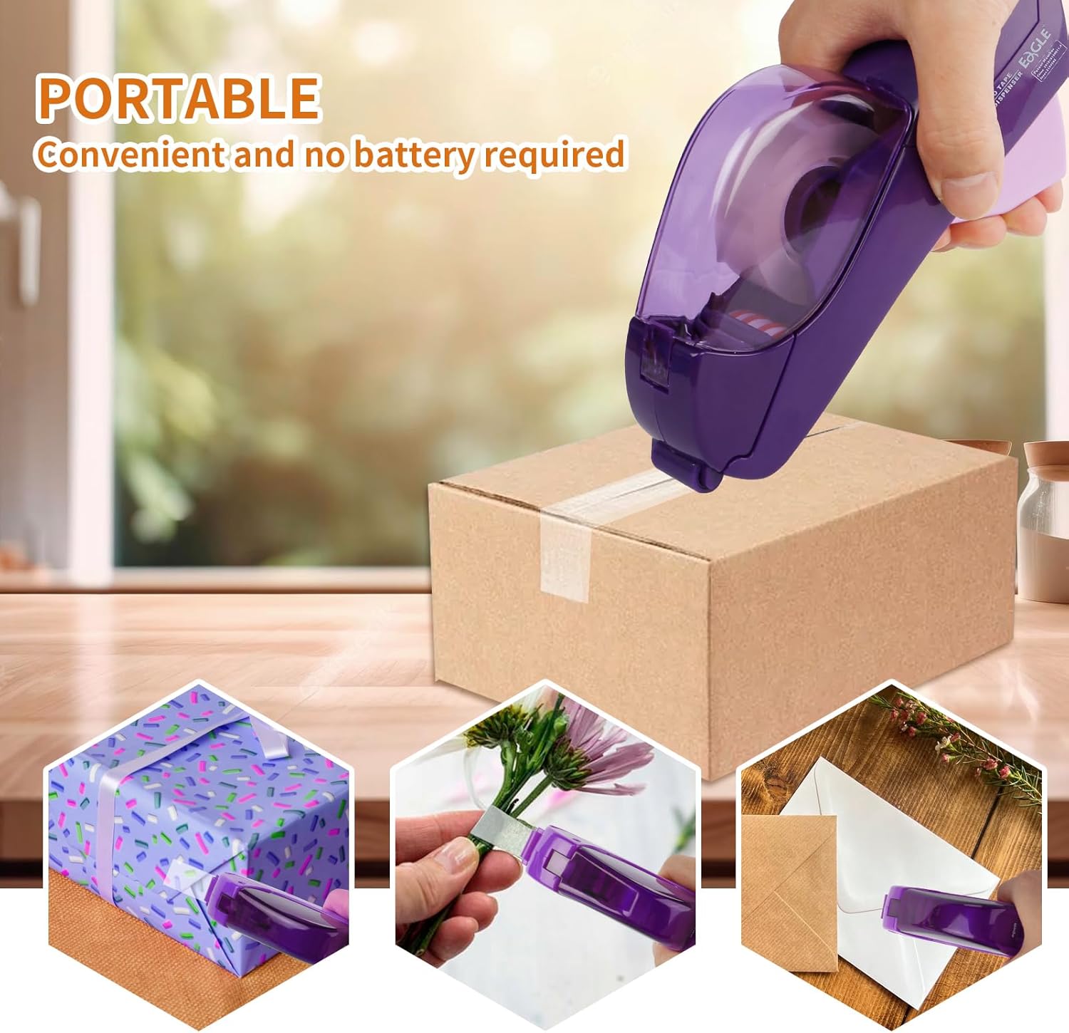 Eagle Automatic Tape Dispenser & Tape Gun with Free 1/2" & 3/4" Tape – Purple Desktop Tape Cutter for Gift Wrapping, Packaging, Scrapbooking & Office Use
