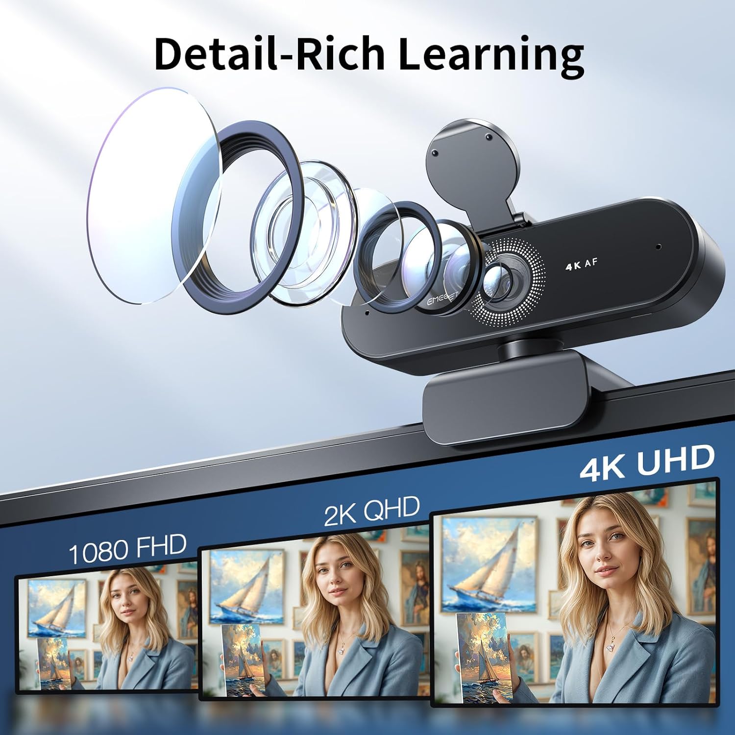 EMEET NOVA 4K Ultra HD Webcam for PC | PDAF Autofocus, Dual Noise-Cancelling Microphones, Auto Light Correction, 73° FOV, Privacy Cover | Plug & Play USB Webcam for Streaming, Zoom Meetings & Video Calls