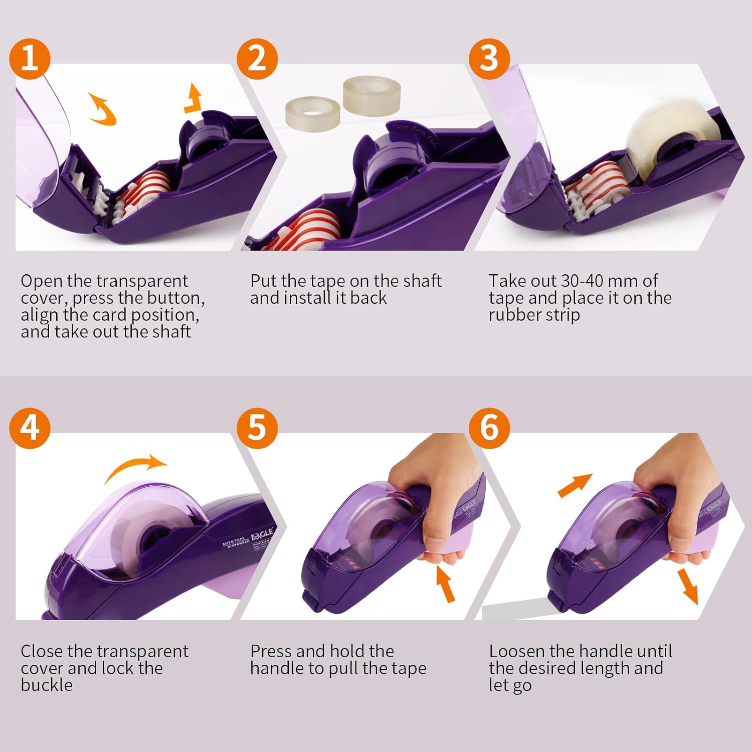 Eagle Automatic Tape Dispenser & Tape Gun with Free 1/2" & 3/4" Tape – Purple Desktop Tape Cutter for Gift Wrapping, Packaging, Scrapbooking & Office Use