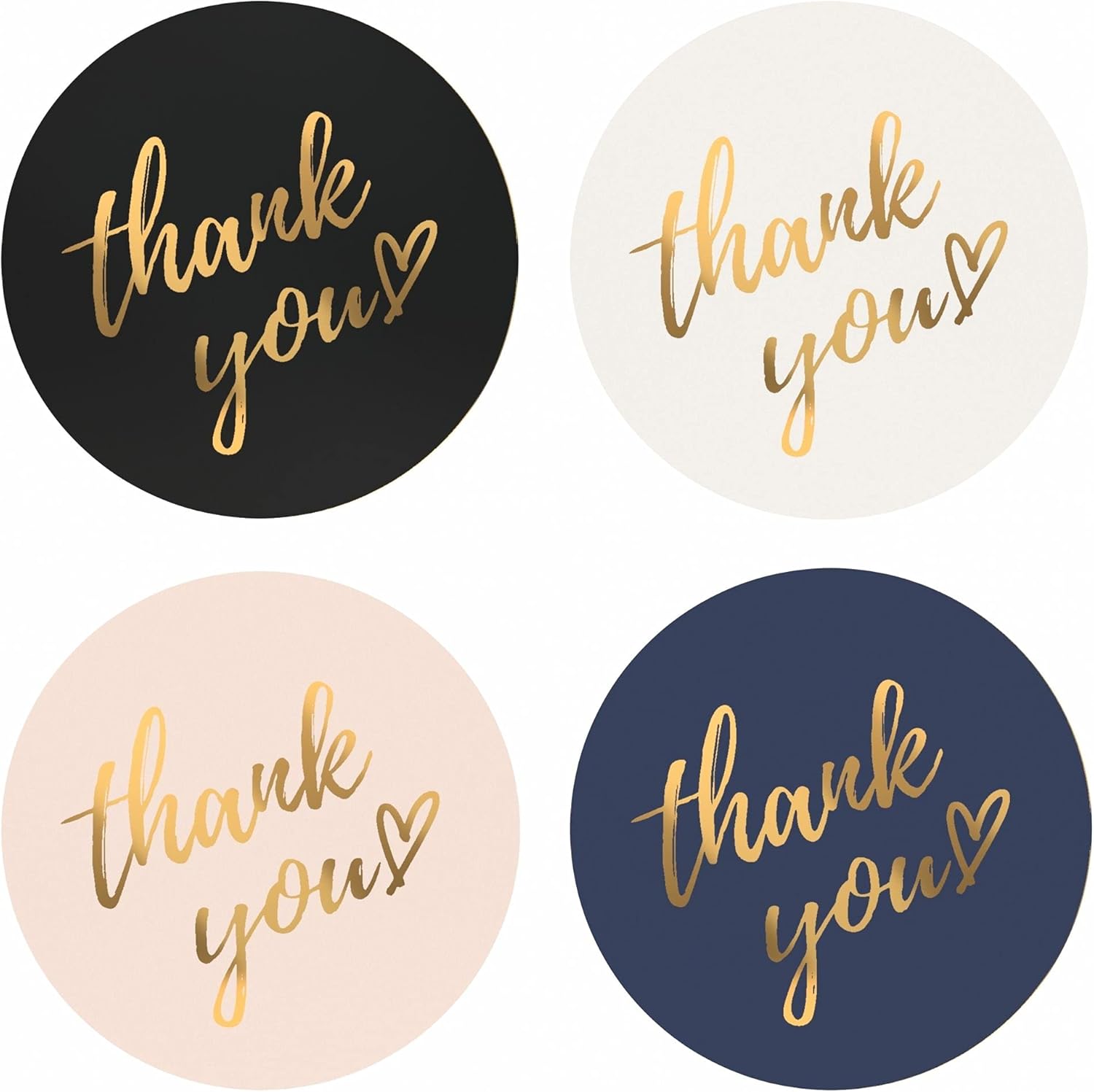 BPA Mobiusea Thank You Stickers Roll 500 Labels – 1.5" Waterproof Gold Foil Stickers for Small Business Packaging, Mailers & Gift Wrapping, 4 Classic Colors.