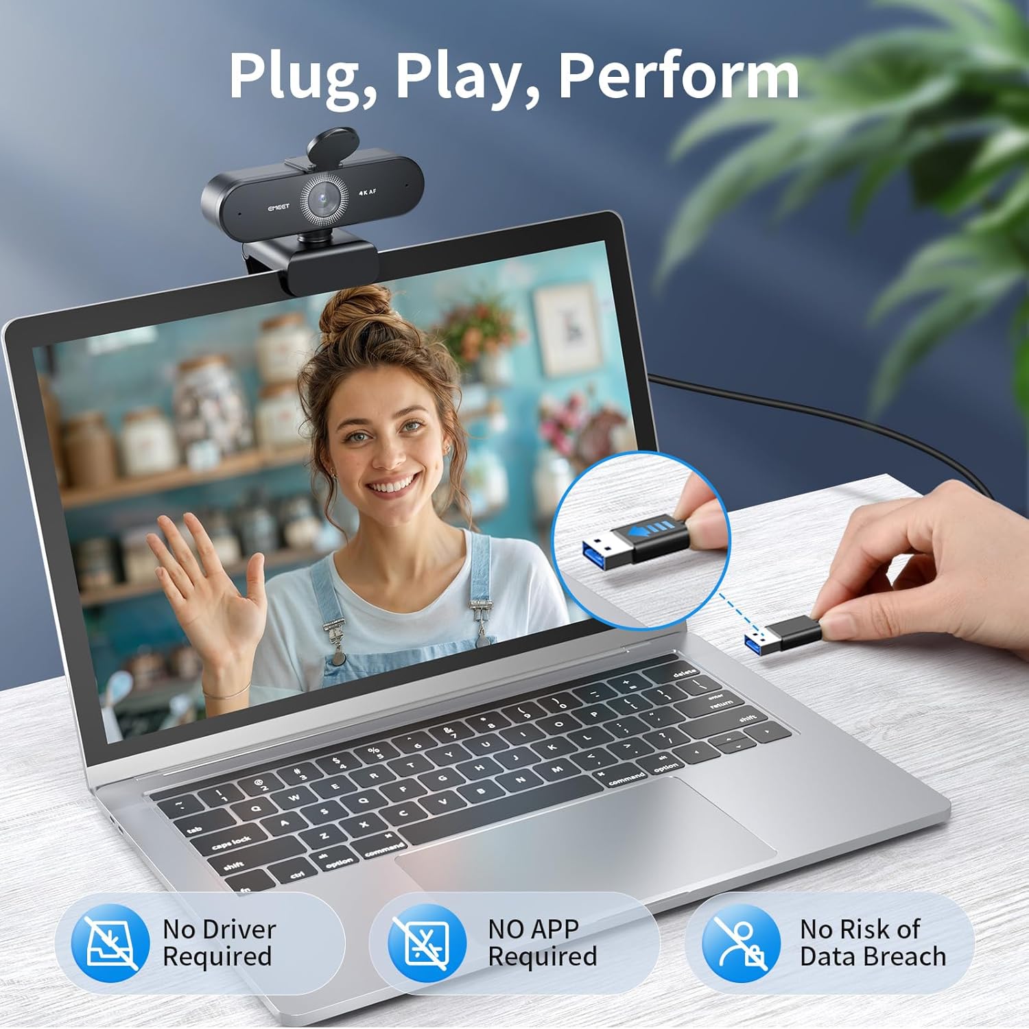 EMEET NOVA 4K Ultra HD Webcam for PC | PDAF Autofocus, Dual Noise-Cancelling Microphones, Auto Light Correction, 73° FOV, Privacy Cover | Plug & Play USB Webcam for Streaming, Zoom Meetings & Video Calls