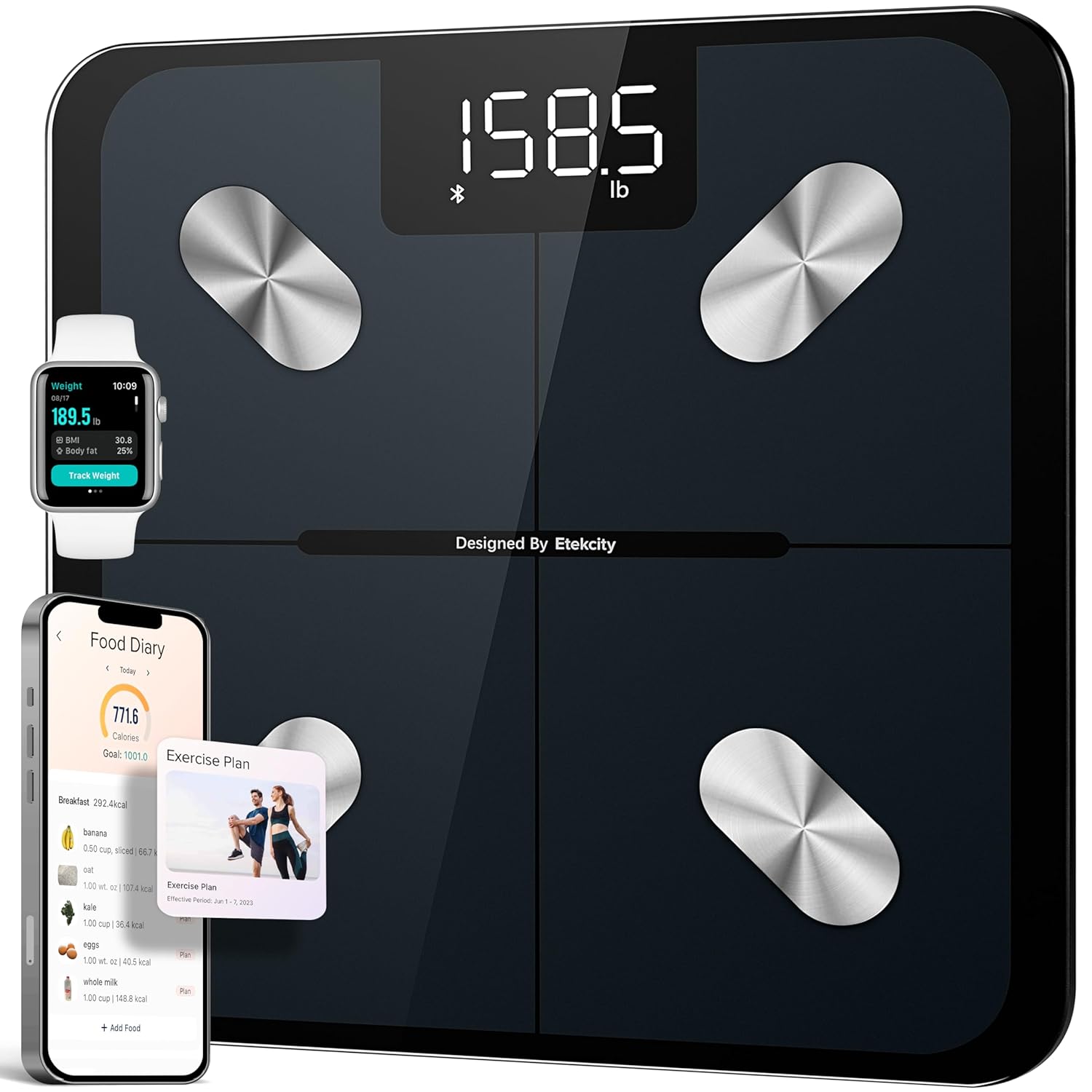 Etekcity Smart Body Weight & Fat Scale with Bluetooth – Digital Bathroom Scale, High Precision 0.05lb/0.02kg, BMI & Muscle Mass Monitor, Body Composition Analyzer