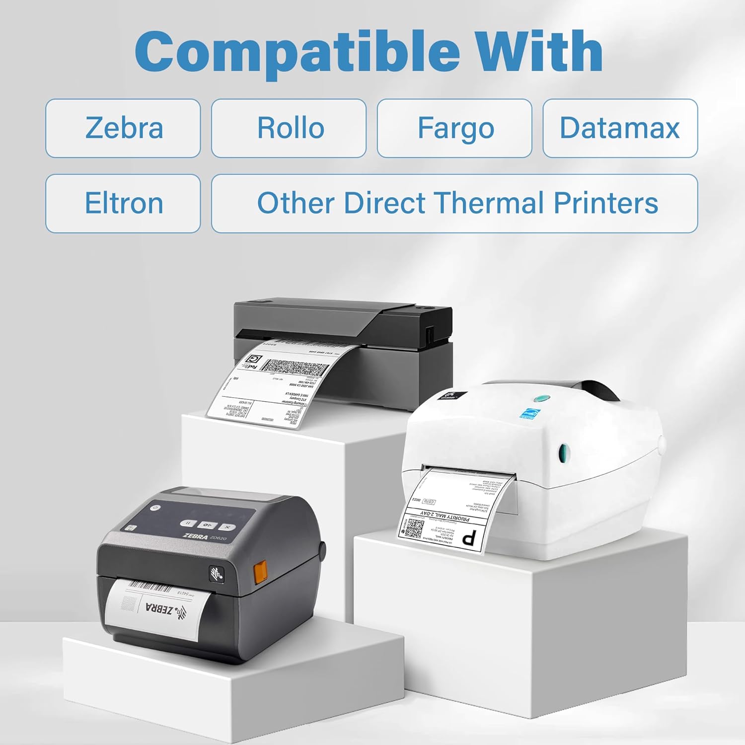 LotFancy 4x6 Direct Thermal Shipping Labels – 4 Rolls (1000 Labels Total, 250/Roll), 1" Core, Perforated White Mailing Labels Compatible with Zebra 2844, ZP-450, ZP-500, ZP-505 Printers