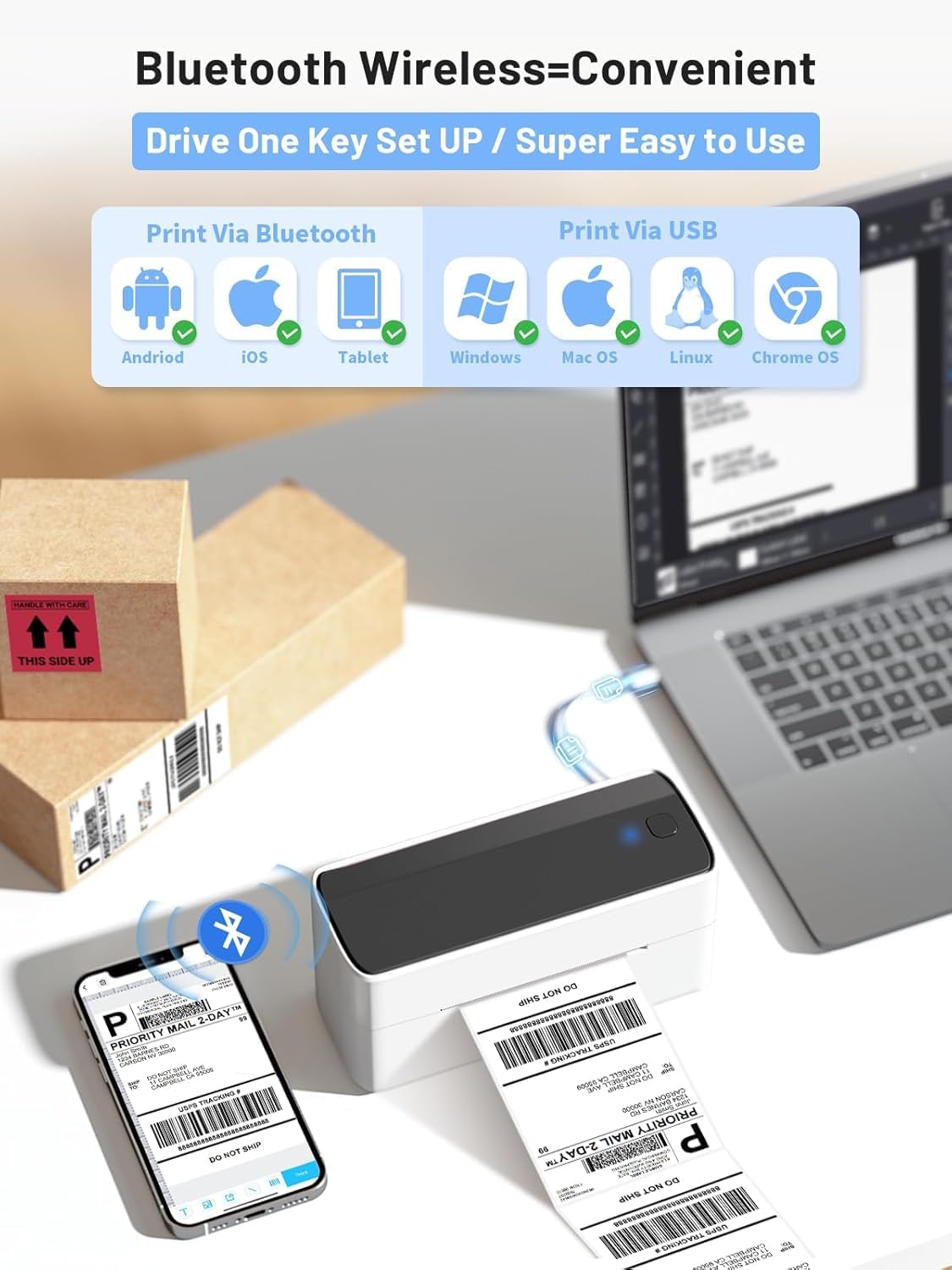 Phomemo Bluetooth Thermal Label Printer for Shipping – Wireless 4x6 Shipping Label Printer for Small Business, Compatible with iPhone, Android, iPad & PC, Works with Amazon, eBay, Shopify, USPS, DHL, Temu