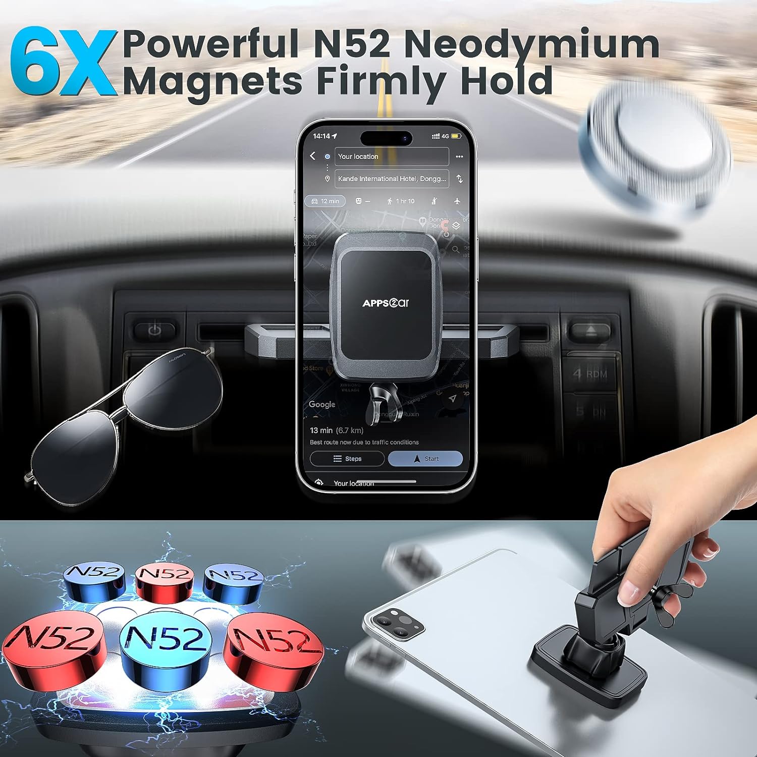 APPS2Car MagSafe Car Mount Vent – Universal Magnetic Phone Holder for iPhone 12/13/14/15/16 Pro Max & All Smartphones | Strong Magnetic CD Air Vent Car Phone Holder