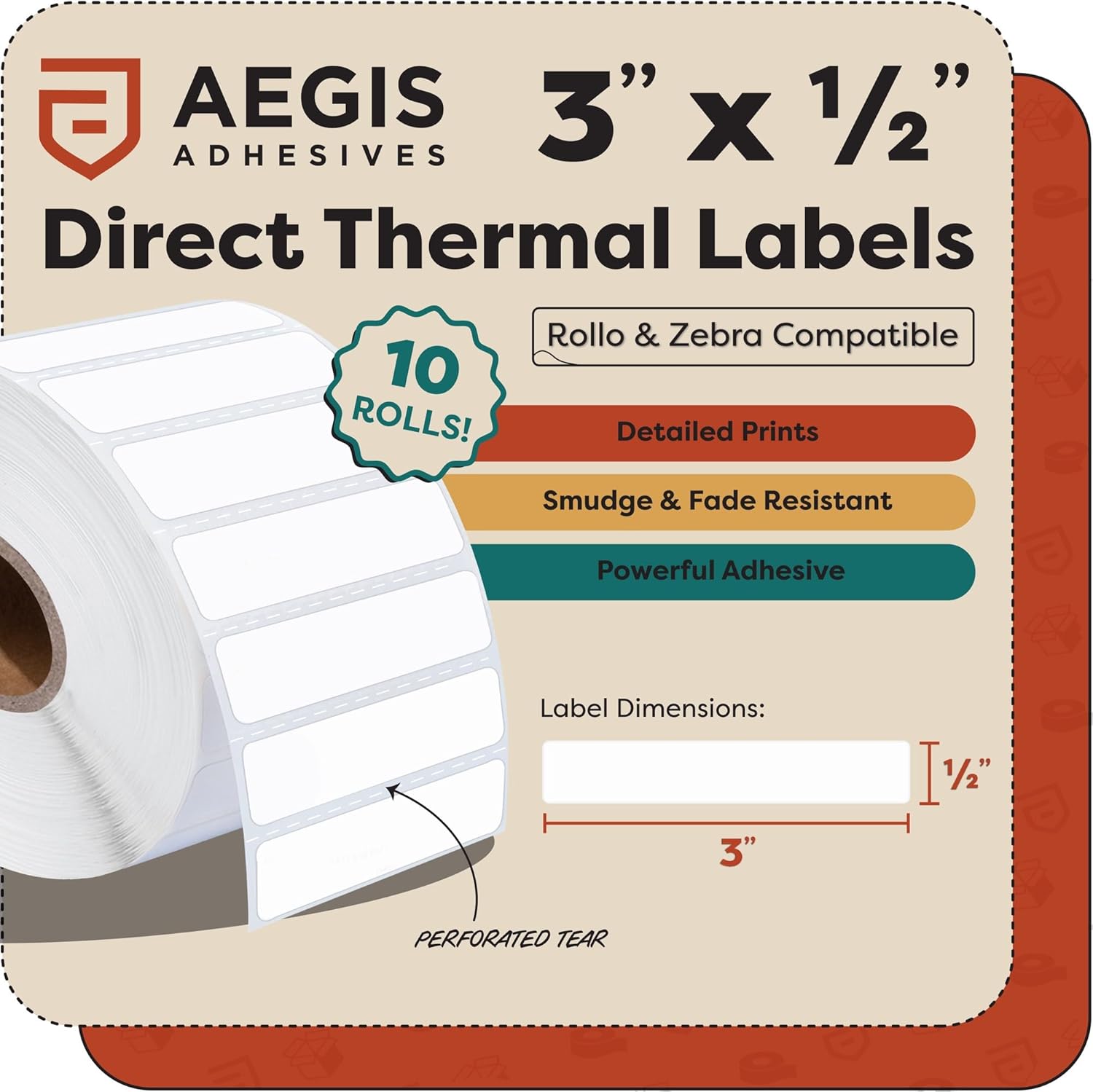 Aegis Adhesives 3" x 0.5" Direct Thermal Labels – 28,800 Barcode & SKU Stickers (12 Rolls) – Inventory, Shelf & Retail Labeling – Compatible with Zebra & Rollo Printers