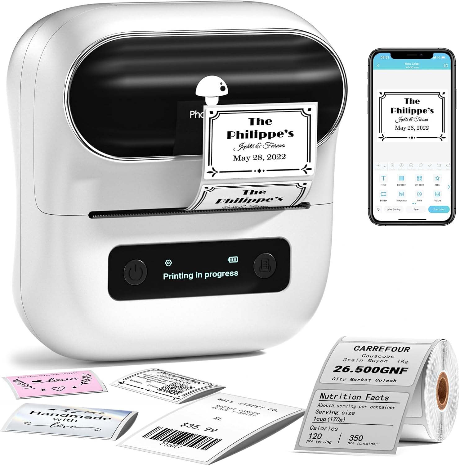 Phomemo M220 Label Maker Machine – 3 Inch Bluetooth Barcode Label Printer, Portable Sticker & Address Label Maker for Small Business, Shipping, Retail, Compatible with iOS, Android & PC, Supports Arabic & English