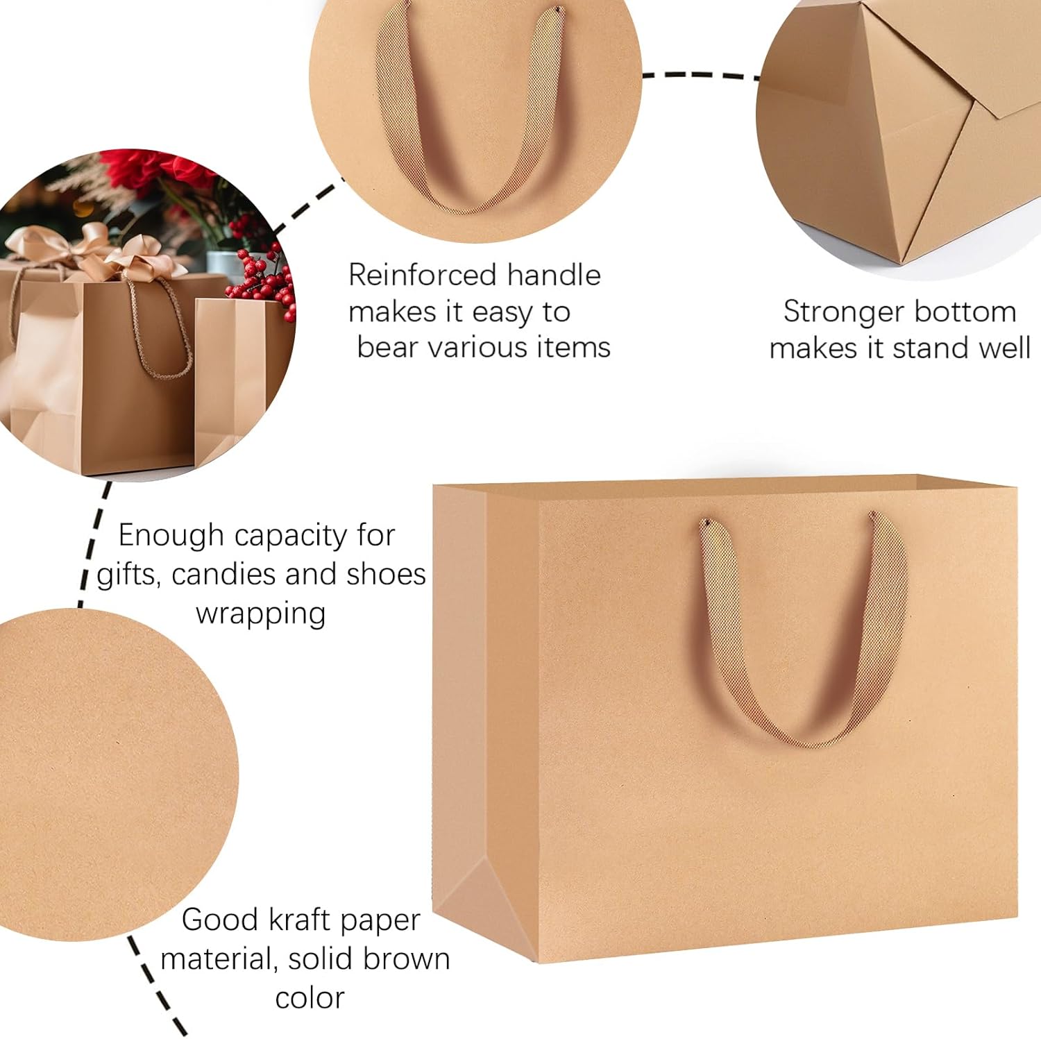 SHIPKEY Extra Large Kraft Paper Gift Bags with Handles (10 Pack, 16x6x12 Inch) – Durable Brown Shopping Bags, Eco-Friendly Retail & Party Packaging Bags