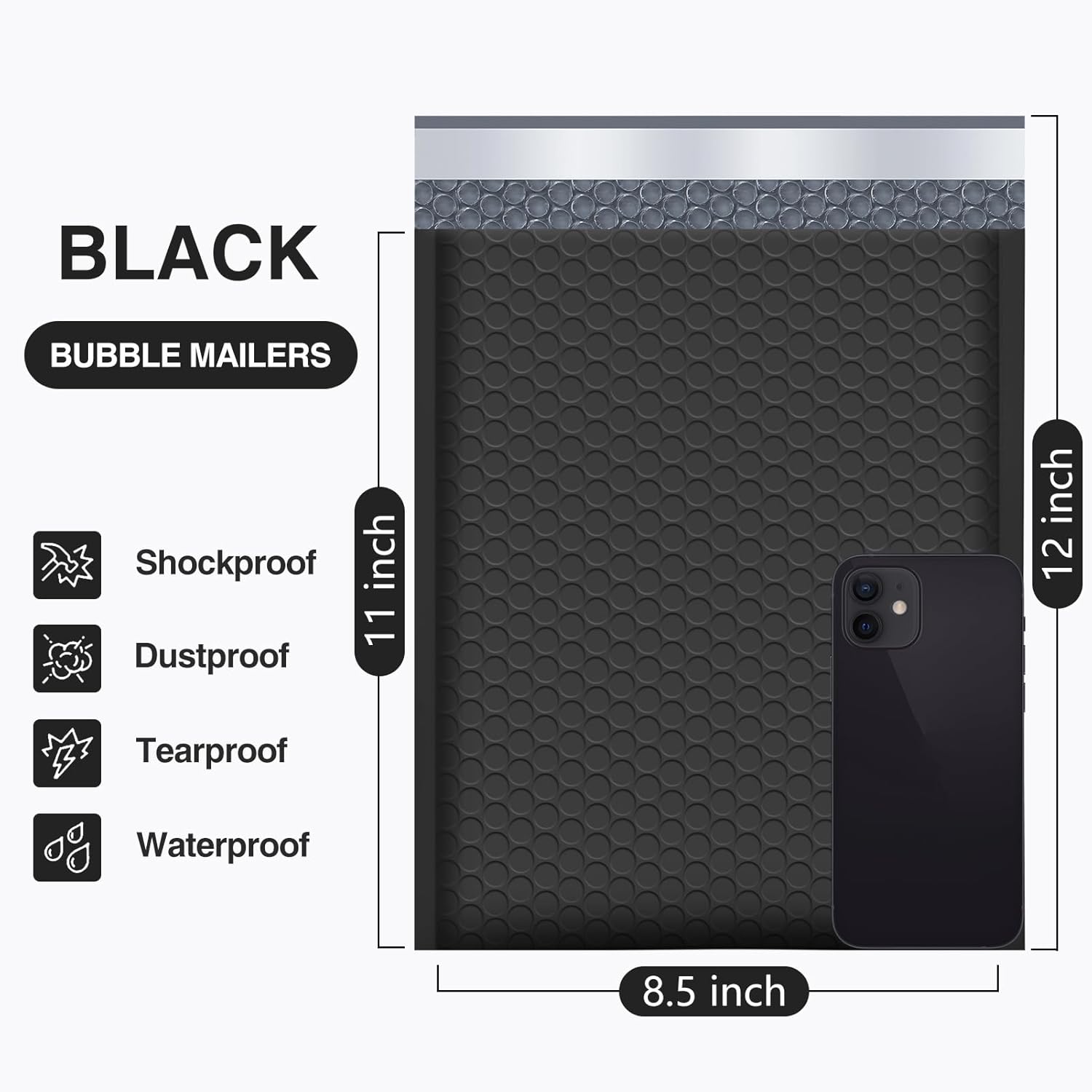 UCGOU #2 Black Poly Bubble Mailers 8.5x12 Inch (Pack of 25) – Self-Seal Padded Shipping Envelopes, Waterproof & Tear-Resistant Mailing Bags for Small Business Packaging