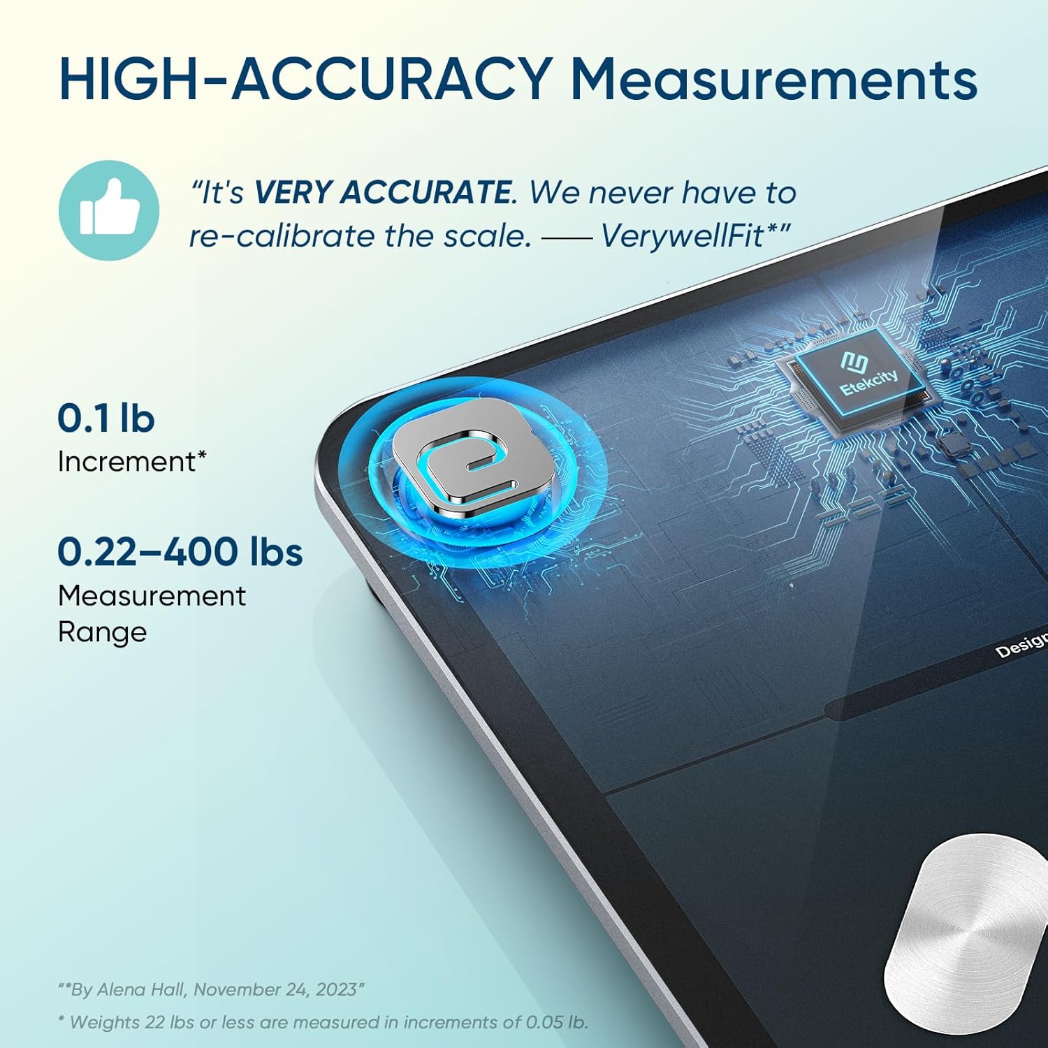 Etekcity Smart Body Weight & Fat Scale with Bluetooth – Digital Bathroom Scale, High Precision 0.05lb/0.02kg, BMI & Muscle Mass Monitor, Body Composition Analyzer