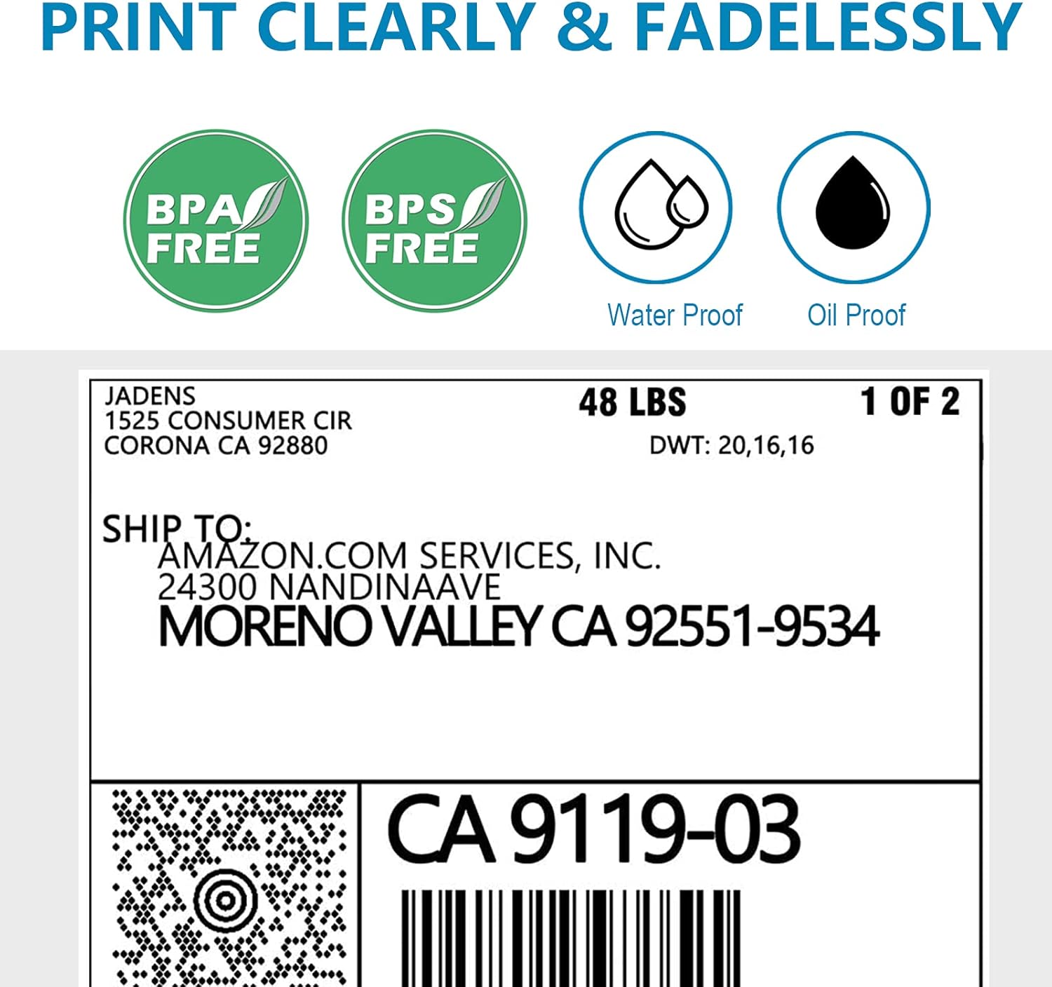 JADENS 4x6 Thermal Shipping Labels – 500 Perforated Fan-Fold Labels, Commercial Grade, Compatible with Rollo, Zebra, Brother Printers (Not for Dymo)