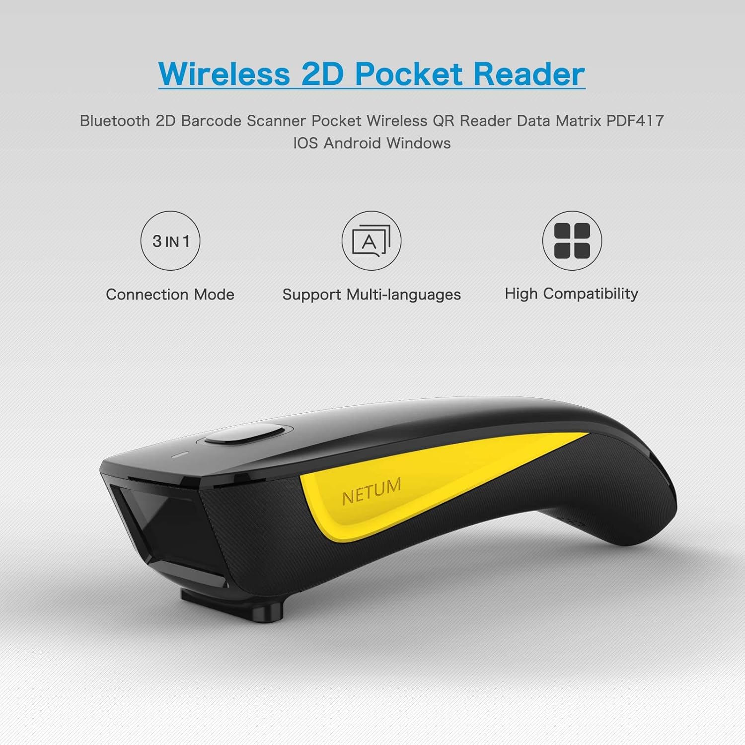 NETUM C750 Mini Bluetooth QR & Barcode Scanner – Portable 1D/2D Wireless Scanner, USB & 2.4G Cordless, Compatible with iPhone, iPad, Android, PC POS System for Inventory Management