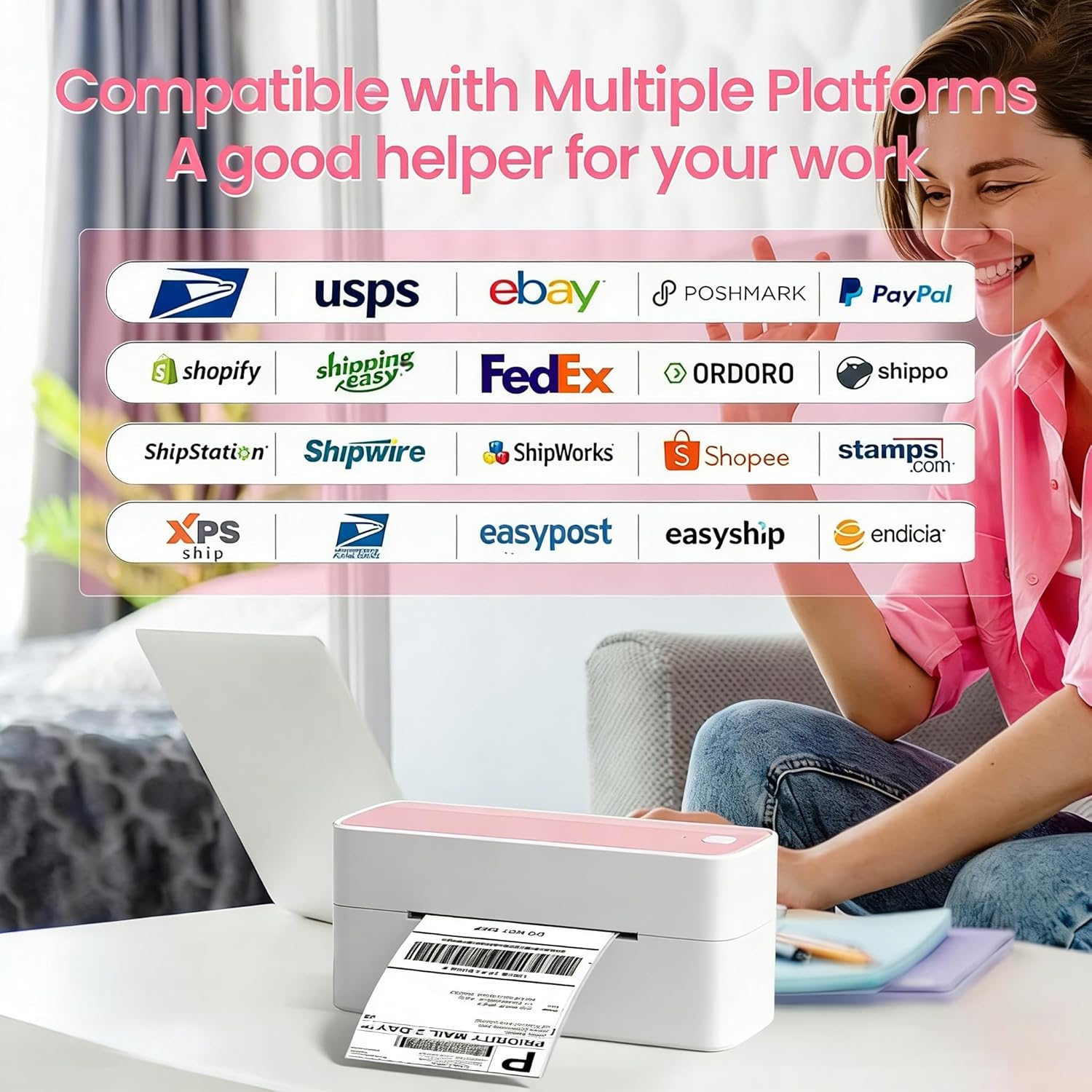 Phomemo 241BT Bluetooth Thermal Label Printer 4x6 – Wireless Shipping Label Maker for Small Business, Compatible with iPhone & Android, Works with Amazon, Shopify, USPS – Pink