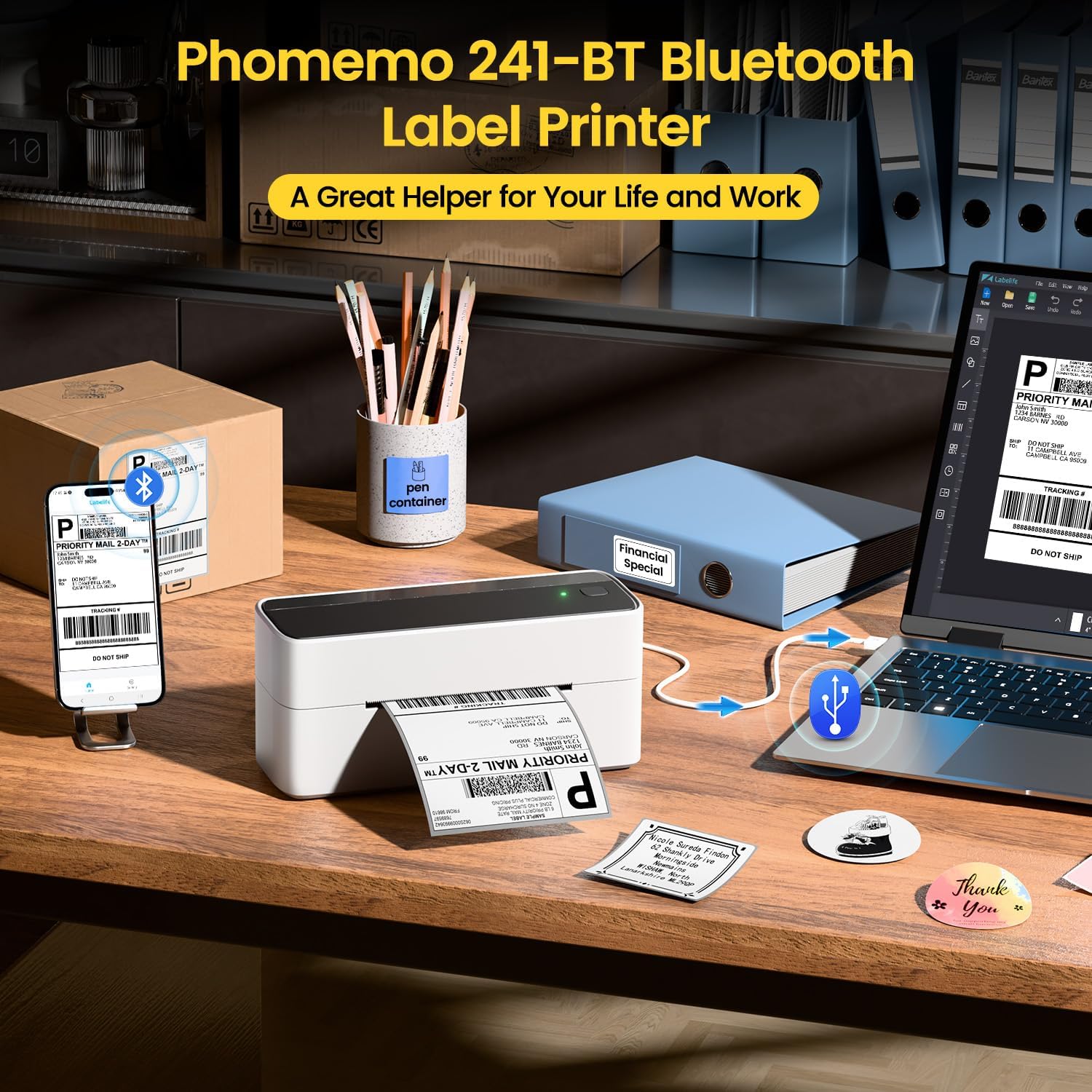 Phomemo Bluetooth Thermal Label Printer 4x6 Shipping Label Printer – Wireless Label Maker for Home, Office & Small Business, Compatible with Amazon, Shopify, eBay, Royal Mail & Hermes