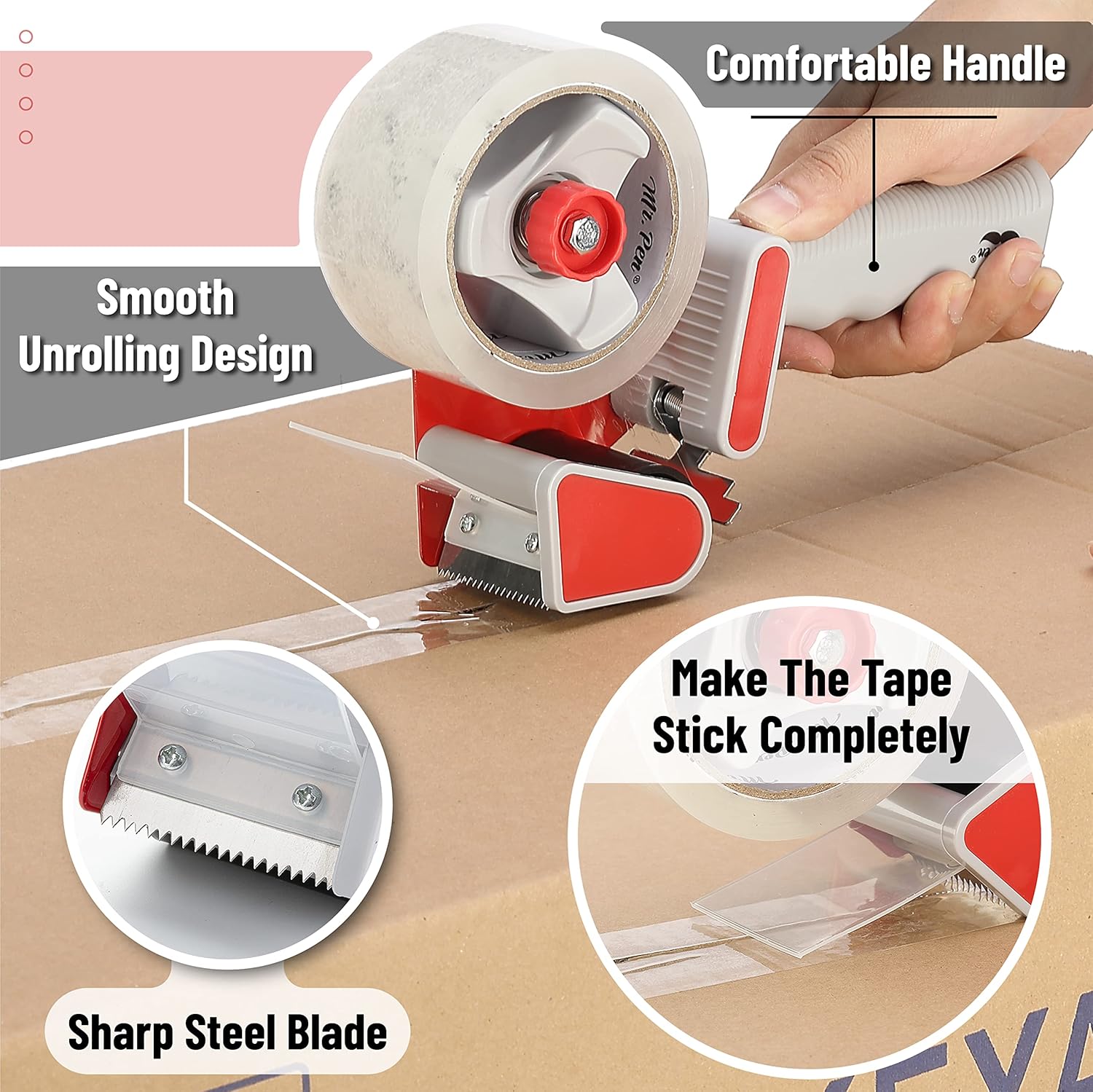 Mr. Pen Packing Tape Dispenser Gun 2-Inch (2 Pack) with 2 Rolls Clear Tape – Heavy Duty Tape Gun for Packaging, Moving & Shipping Boxes