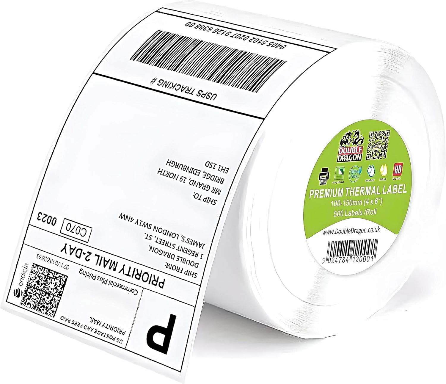 Double Dragon 4x6 Thermal Labels (100x150mm) – 500 Premium Self-Adhesive Direct Thermal Labels for Zebra, MUNBYN & Shipping Printers