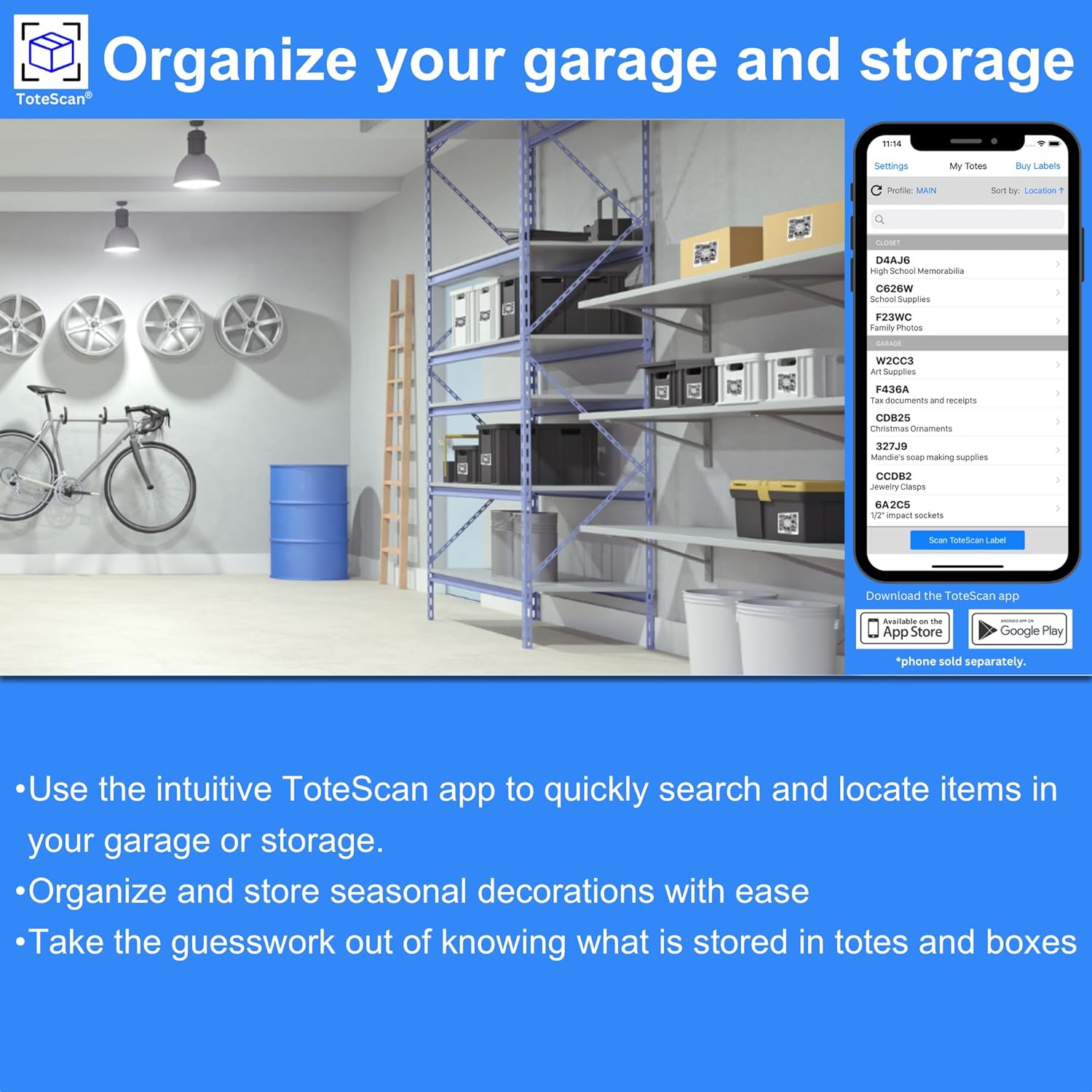 ToteScan Intelligent QR Code Labels for Storage & Moving – 45 Unique Smart Labels, 2.5" x 3" – Scan & Track Boxes Easily for Home Organization & Inventory Management