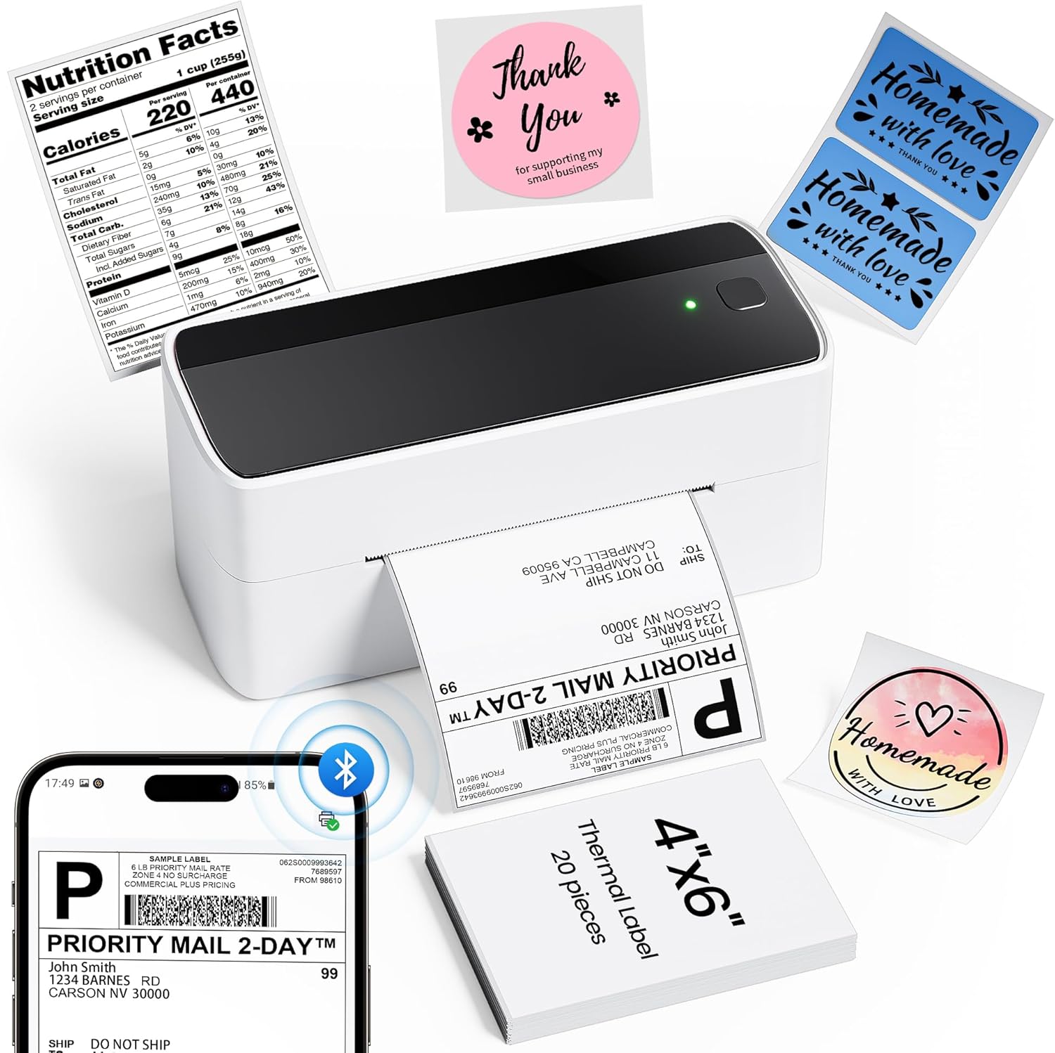 Phomemo Bluetooth Thermal Label Printer for Shipping – Wireless 4x6 Shipping Label Printer for Small Business, Compatible with iPhone, Android, iPad & PC, Works with Amazon, eBay, Shopify, USPS, DHL, Temu
