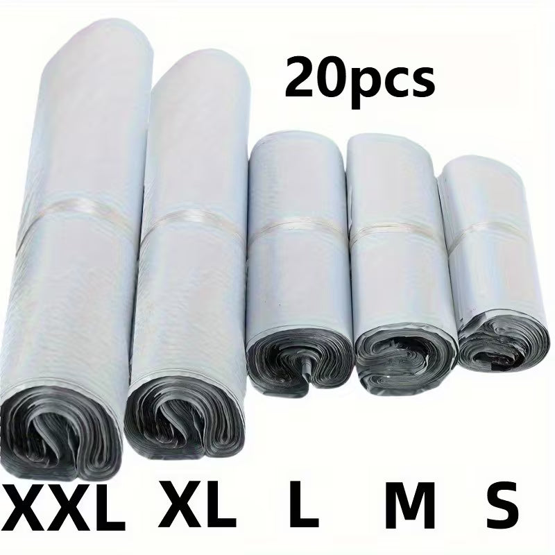 20PCS White Self-Sealing Mailing Bags – Thickened Poly Mailers with Reinforced Edges, Mixed Sizes Oversized Shipping Bags for Clothing Packaging & Commercial Use.